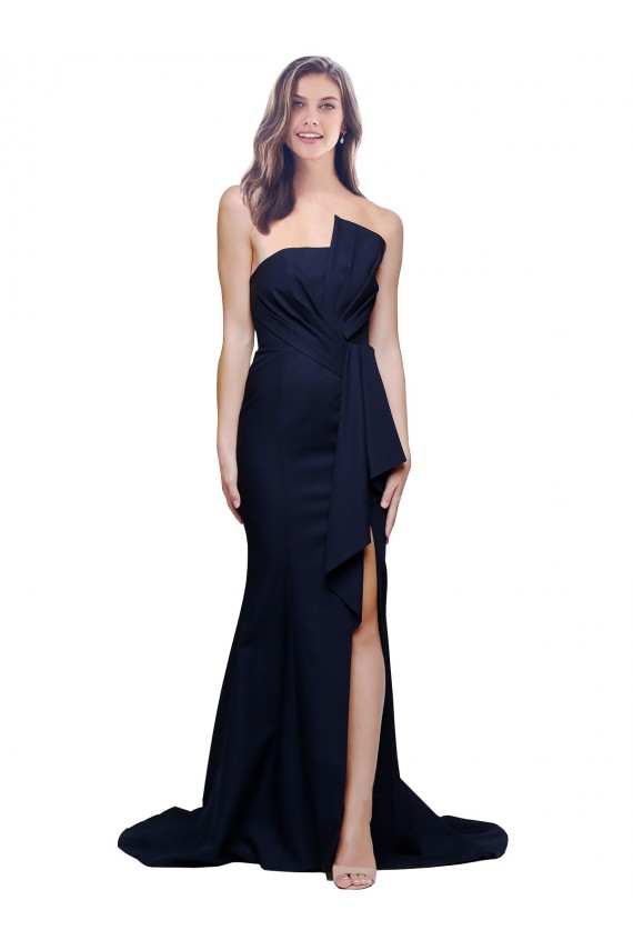 Sweep Train Dark Navy Sleeveless Sheath Low Back Semi Formal Evening Dress / Prom Dress / Bridesmaid Dress Canberra