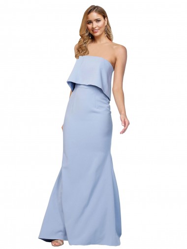 Long Light Sky Blue Sleeveless A-Line Low Back Stretch Crepe Formal Dress / Bridesmaid Dress Canberra