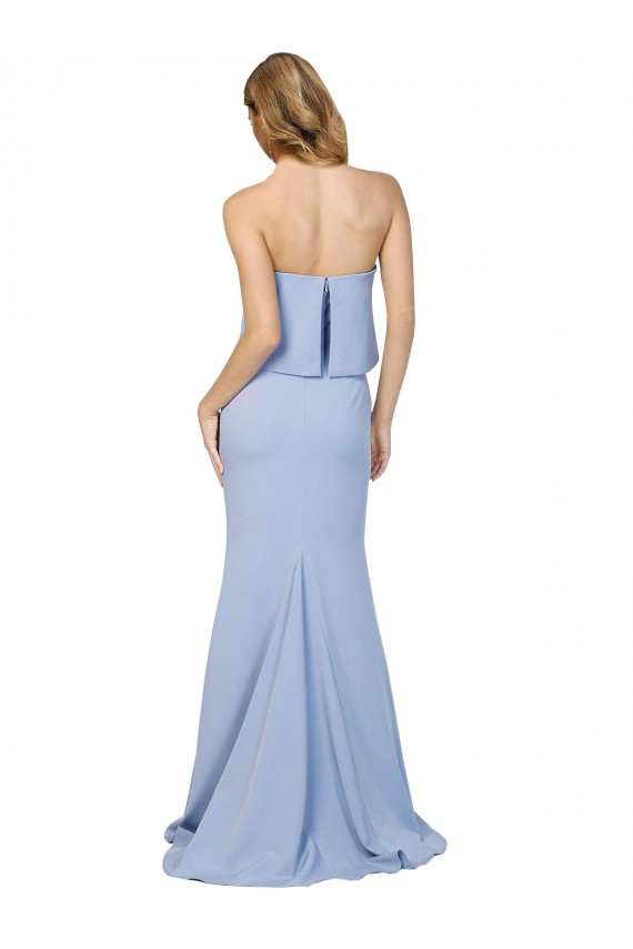 Long Light Sky Blue Sleeveless A-Line Low Back Stretch Crepe Formal Dress / Bridesmaid Dress Canberra