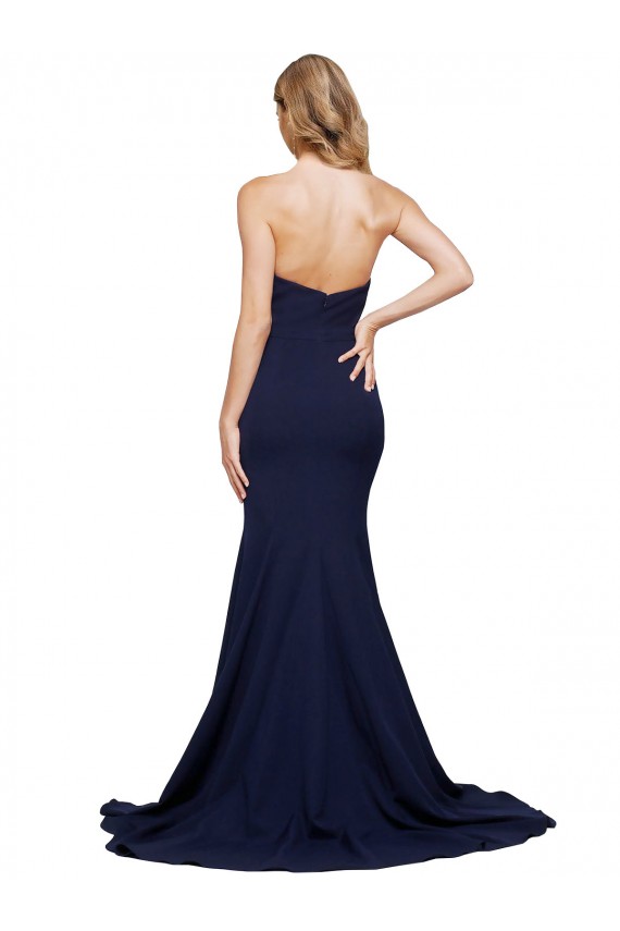 Sweep Train Dark Navy Sleeveless A-Line Low Back Formal Evening Gown / Prom Dress / Bridesmaid Dress Canberra