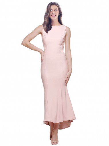 Midi Length Pink Sleeveless Sheath Low Back High Low Evening Gown / Prom Dress / Bridesmaid Dress Canberra