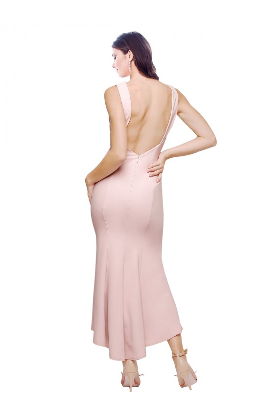 Midi Length Pink Sleeveless Sheath Low Back High Low Evening Gown / Prom Dress / Bridesmaid Dress Canberra