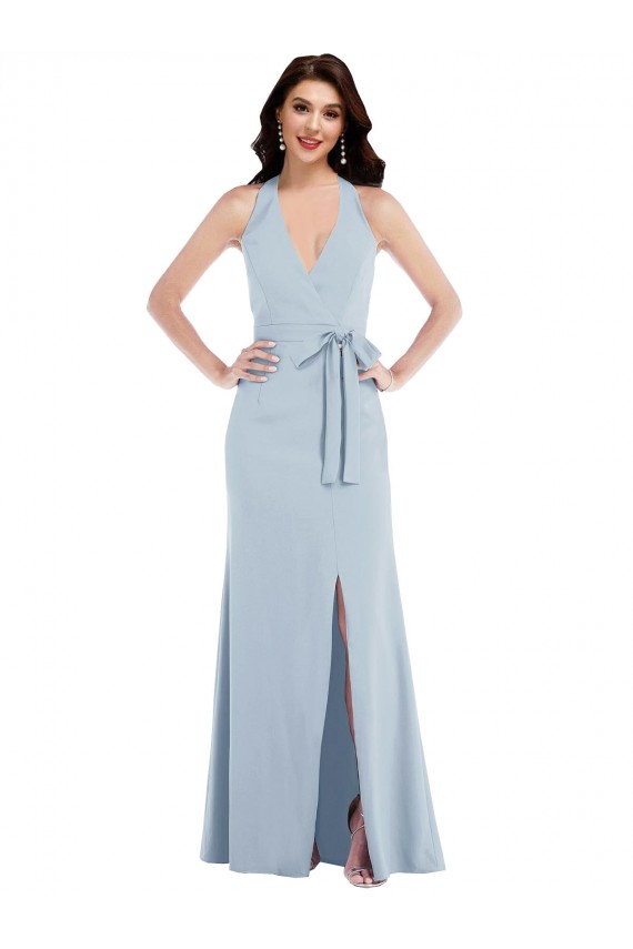 Long Light Sky Blue Sleeveless A-Line Open Back Formal Evening Gown / Prom Dress / Bridesmaid Dress Canberra