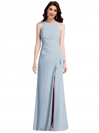 Long Light Sky Blue Sleeveless Trumpet High Slit Formal Dress / Bridesmaid Dress Canberra