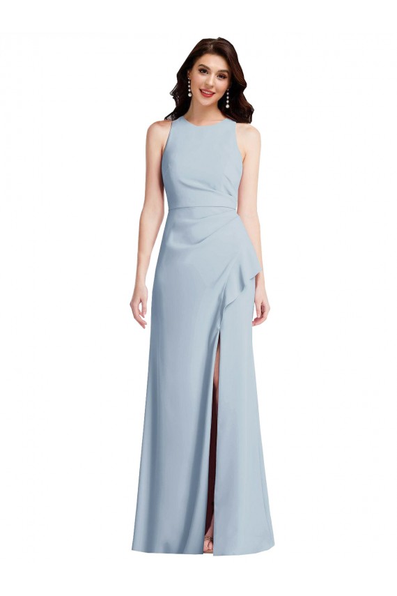 Long Light Sky Blue Sleeveless Trumpet High Slit Formal Dress / Bridesmaid Dress Canberra