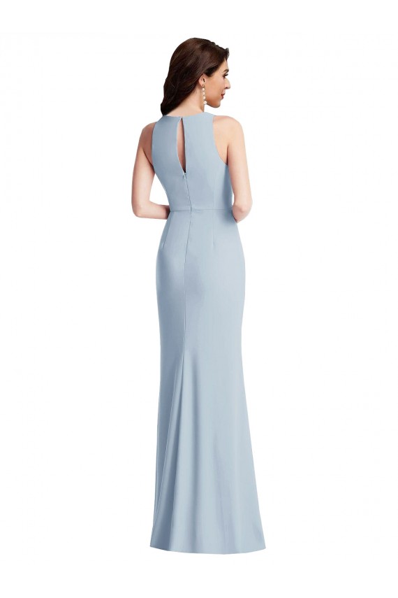 Long Light Sky Blue Sleeveless Trumpet High Slit Formal Dress / Bridesmaid Dress Canberra