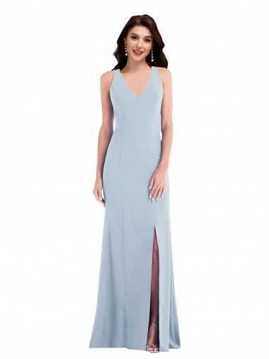 Long Light Sky Blue Sleeveless Trumpet Open Back Front Slit Evening Dress / Bridesmaid Dress Canberra