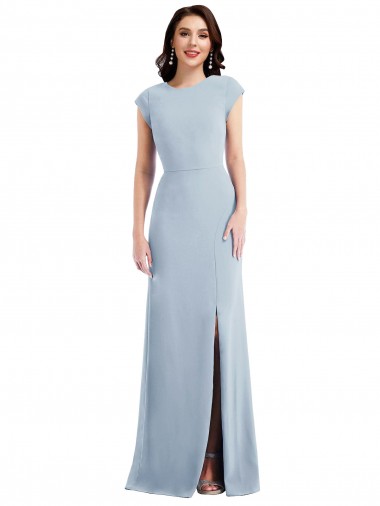 Long Light Sky Blue Cap Sleeves Trumpet Open Back Formal Evening Gown / Prom Dress / Bridesmaid Dress Canberra