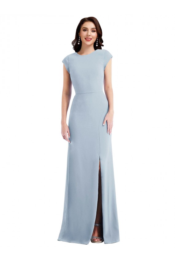 Long Light Sky Blue Cap Sleeves Trumpet Open Back Formal Evening Gown / Prom Dress / Bridesmaid Dress Canberra