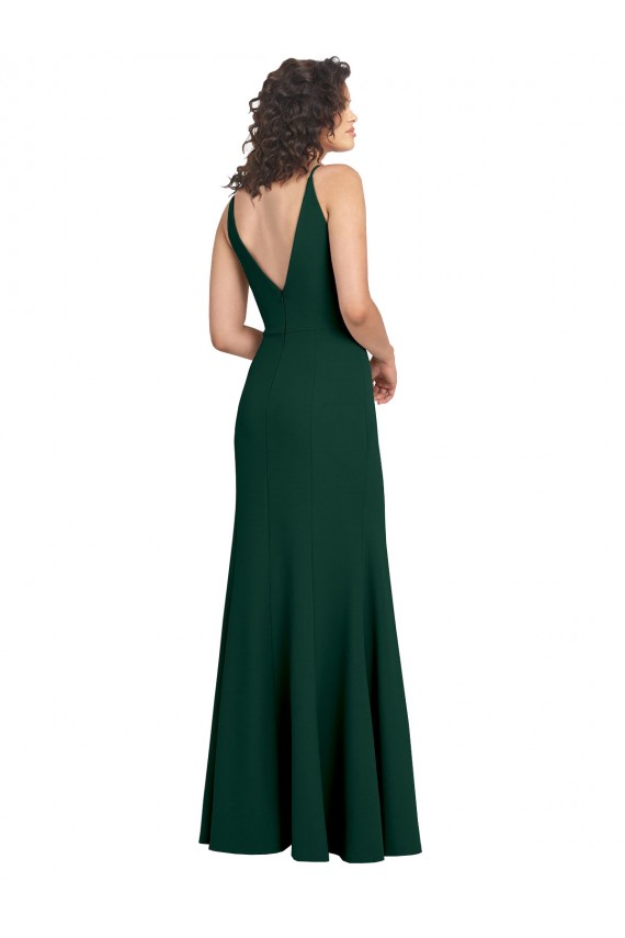 Long Midnight Green Sleeveless A-Line V-Back Formal Dress / Bridesmaid Dress Canberra