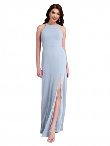 Long Light Sky Blue Sleeveless Sheath Open Back Side Slit Formal Evening Gown / Prom Dress / Bridesmaid Dress Canberra