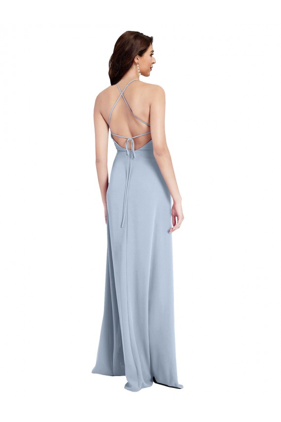 Long Light Sky Blue Sleeveless Sheath Open Back Side Slit Formal Evening Gown / Prom Dress / Bridesmaid Dress Canberra