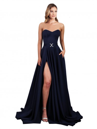 Long Dark Navy Sleeveless A-Line Low Back Formal Dress / Bridesmaid Dress Canberra