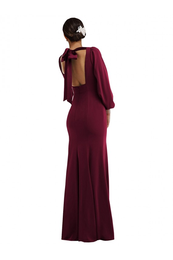 Long Burgundy Gold Long Sleeves Trumpet Open Back Formal Evening Gown / Prom Dress / Bridesmaid Dress Canberra