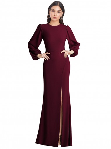 Long Burgundy Gold Puff Sleeves Trumpet Open Back Formal Dress / Bridesmaid Dress Canberra