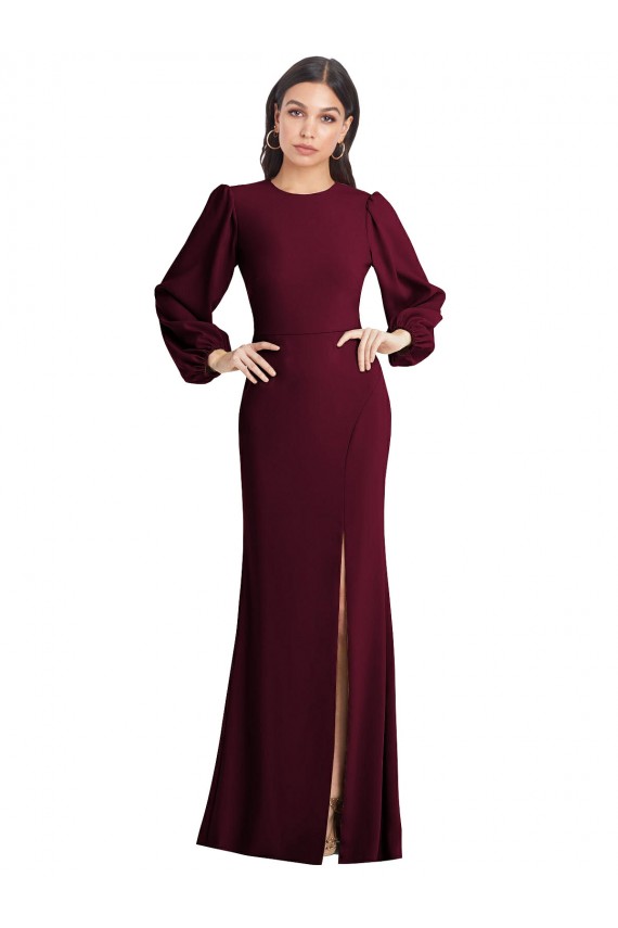 Long Burgundy Gold Puff Sleeves Trumpet Open Back Formal Dress / Bridesmaid Dress Canberra