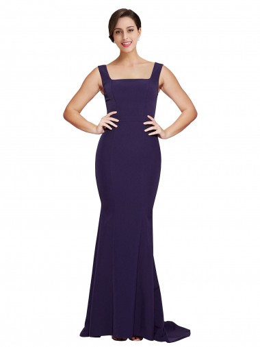 Sweep Train Dark Navy Sleeveless Sheath Semi Formal Evening Dress / Prom Dress / Bridesmaid Dress Canberra