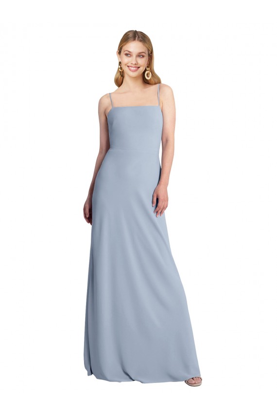 Long Smoke Blue Sleeveless A-Line Open Back Prom Dress / Bridesmaid Dress Canberra