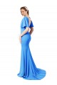 Sweep Train Peacock Blue Short Sleeves Mermaid, Sheath V-Back Prom Dress / Bridesmaid Dress Canberra