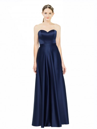 Long Dark Navy Sleeveless A-Line Low Back Black Tie Evening Gown / Bridesmaid Dress Canberra