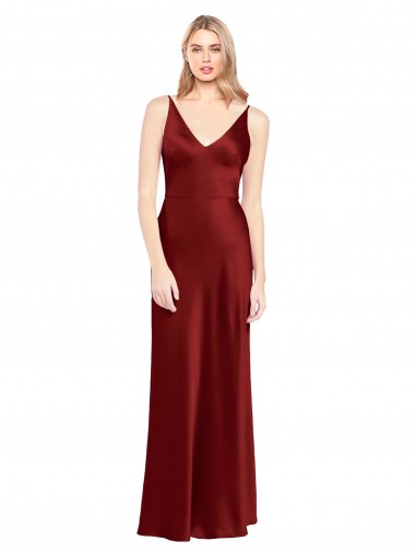 Long Burgundy Sleeveless A-Line V-Back Stretch Satin Formal Evening Gown / Prom Dress / Bridesmaid Dress Canberra