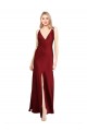 Long Burgundy Sleeveless A-Line V-Back Front Slit Black Tie Evening Gown / Prom Dress / Bridesmaid Dress Canberra