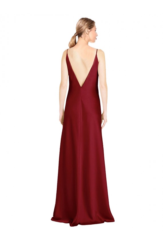 Long Burgundy Sleeveless A-Line V-Back Front Slit Black Tie Evening Gown / Prom Dress / Bridesmaid Dress Canberra