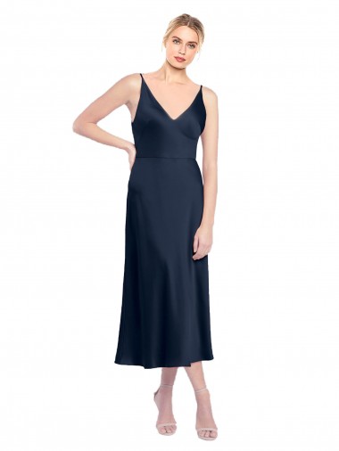 Midi Length Dark Navy Sleeveless A-Line V-Back Formal Evening Gown / Prom Dress / Bridesmaid Dress Canberra