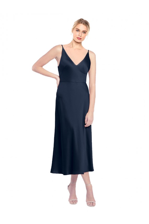 Midi Length Dark Navy Sleeveless A-Line V-Back Formal Evening Gown / Prom Dress / Bridesmaid Dress Canberra