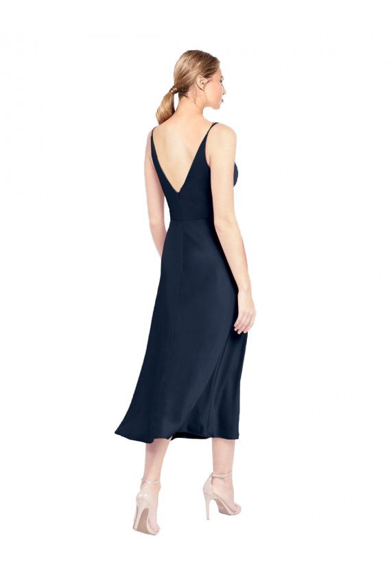 Midi Length Dark Navy Sleeveless A-Line V-Back Formal Evening Gown / Prom Dress / Bridesmaid Dress Canberra