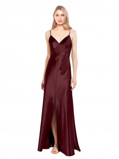 Long Burgundy Gold Sleeveless A-Line Center Front Slit Bridesmaid Dress / Evening Dress Canberra