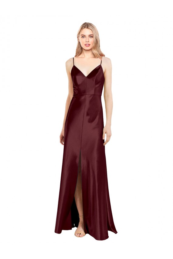 Long Burgundy Gold Sleeveless A-Line Center Front Slit Bridesmaid Dress / Evening Dress Canberra