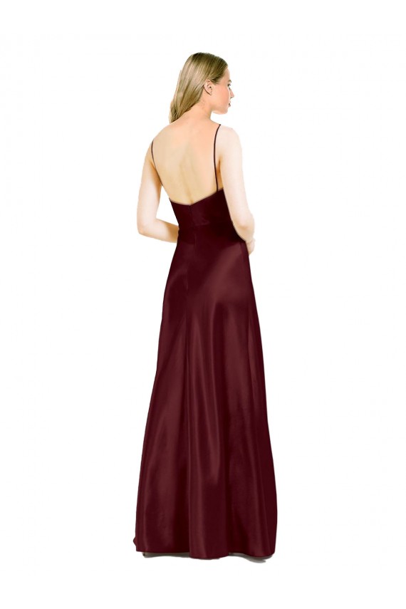 Long Burgundy Gold Sleeveless A-Line Center Front Slit Bridesmaid Dress / Evening Dress Canberra