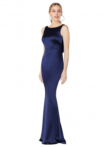 Long Dark Navy Sleeveless Sheath Low Back Formal Evening Gown / Prom Dress / Bridesmaid Dress Canberra