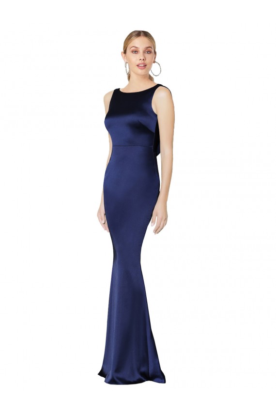 Long Dark Navy Sleeveless Sheath Low Back Formal Evening Gown / Prom Dress / Bridesmaid Dress Canberra