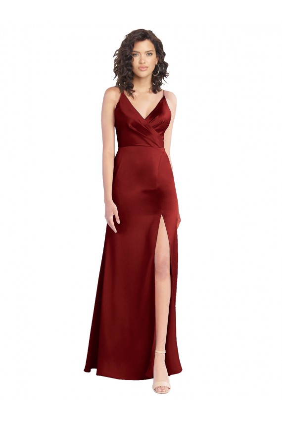 Long Burgundy Sleeveless A-Line V-Back Formal Dress / Bridesmaid Dress Canberra