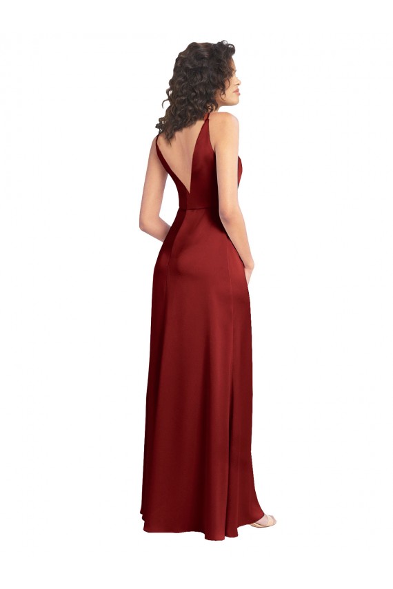 Long Burgundy Sleeveless A-Line V-Back Formal Dress / Bridesmaid Dress Canberra