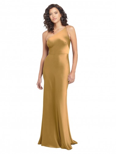 Long Gold Sleeveless A-Line Stretch Satin Formal Evening Gown / Prom Dress / Bridesmaid Dress Canberra