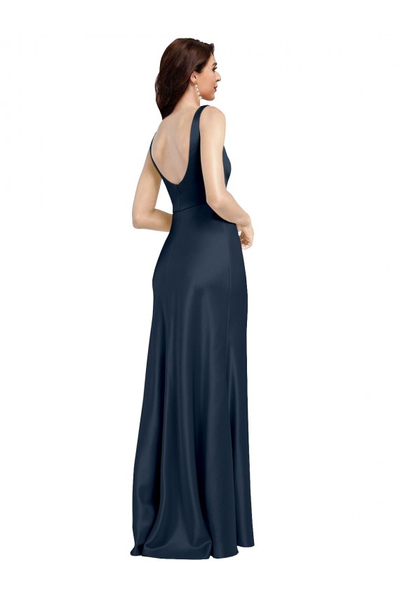 Long Dark Navy Sleeveless A-Line Low Back Formal Evening Gown / Prom Dress / Bridesmaid Dress Canberra