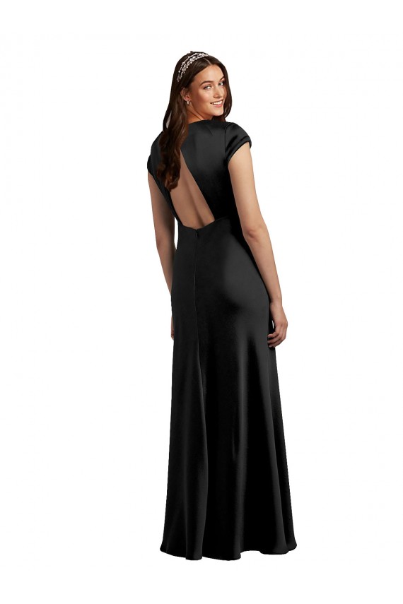 Long Black Cap Sleeves A-Line Keyhole Back Formal Evening Gown / Prom Dress / Bridesmaid Dress Canberra