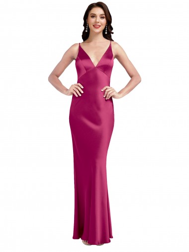 Long Fuchsia Sleeveless A-Line Low Back Stretch Satin Formal Evening Gown / Prom Dress / Bridesmaid Dress Canberra