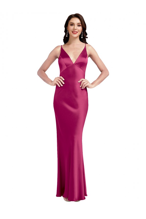 Long Fuchsia Sleeveless A-Line Low Back Stretch Satin Formal Evening Gown / Prom Dress / Bridesmaid Dress Canberra