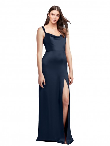 Long Dark Navy Sleeveless A-Line Low Back Side Slit Formal Evening Gown / Prom Dress / Bridesmaid Dress Canberra