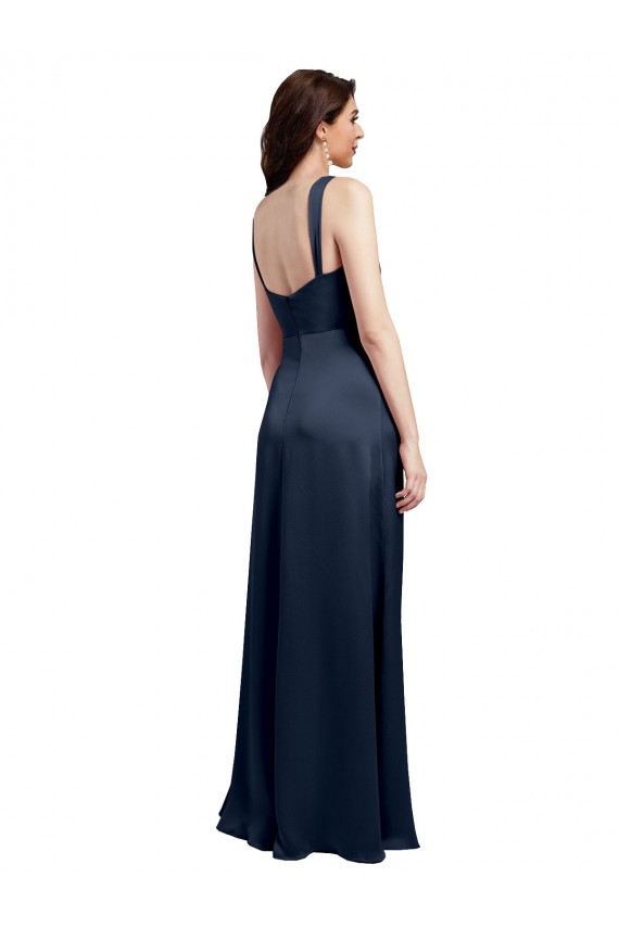 Long Dark Navy Sleeveless A-Line Low Back Side Slit Formal Evening Gown / Prom Dress / Bridesmaid Dress Canberra