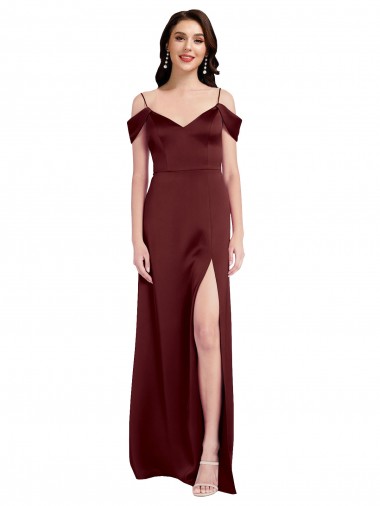 Long Burgundy Gold Sleeveless A-Line Side Slit Formal Dress / Bridesmaid Dress Canberra