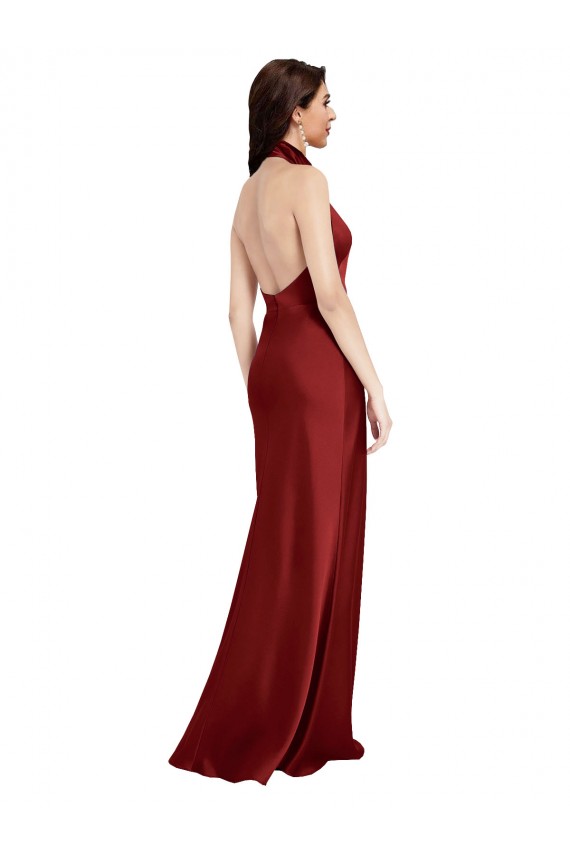 Long Burgundy Sleeveless A-Line Open Back Black Tie Evening Gown / Prom Dress / Bridesmaid Dress Canberra