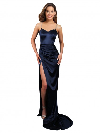 Long Dark Navy Sleeveless Mermaid High Slit Formal Evening Gown / Prom Dress / Bridesmaid Dress Canberra