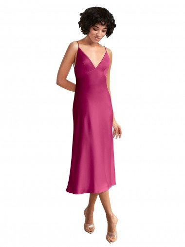 Midi Length Fuchsia Sleeveless A-Line Low Back Formal Evening Gown / Prom Dress / Bridesmaid Dress Canberra