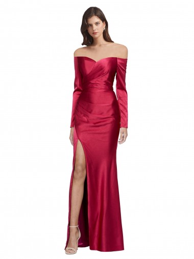 Long Dark Red Long Sleeves Sheath Formal Evening Gown / Prom Dress / Bridesmaid Dress Canberra