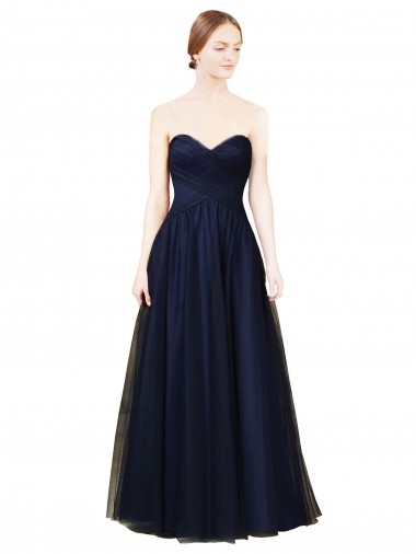 Long Dark Navy Sleeveless A-Line Tulle Bridesmaid Dress / Evening Dress Canberra